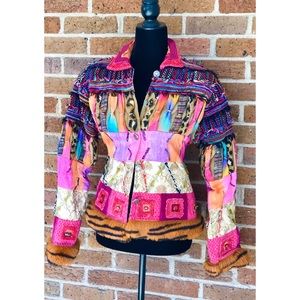 Bohemian Patchwork Fur Trimmed Jacket